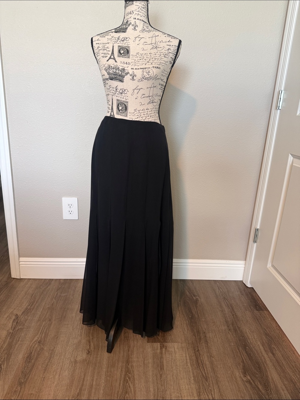 Dana Buckman Black Maxi Skirt with sheer strip overlay